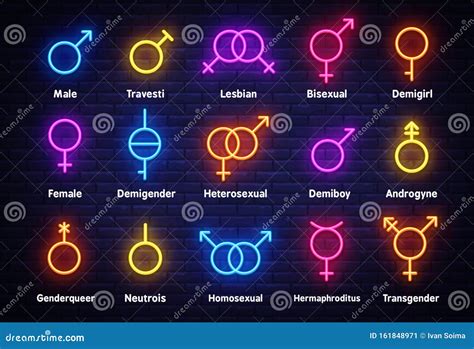 Gender Neon Icons Set Sexual Orientation Concept Collection Light Signs Sign Boards Light