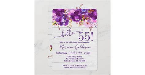 Purple Floral Rustic 55th Birthday Party Invitation Zazzle