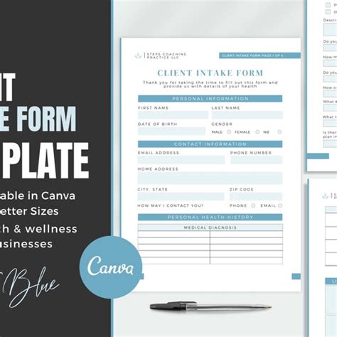 Client Intake Form Canva Template Health Coach Forms Etsy