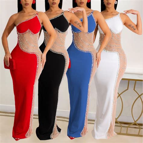 Sexy Pearl Hot Diamond Perspective Mesh Dress