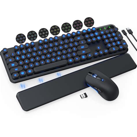 Wireless Keyboard And Mouse Combo Light Up Letters Magnetic Wrist Rest Rechargeable