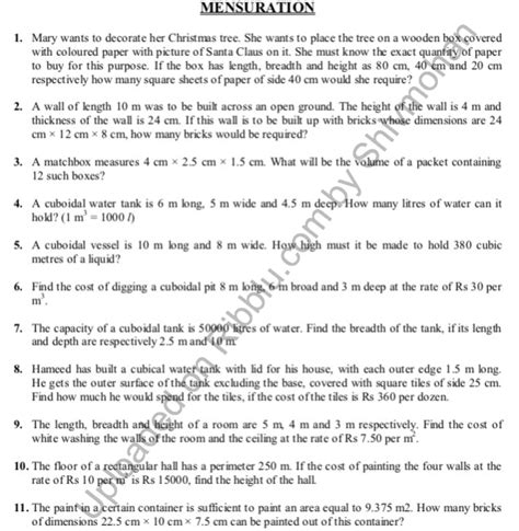 Worksheets On Mensuration For Class 8 Maths PDF