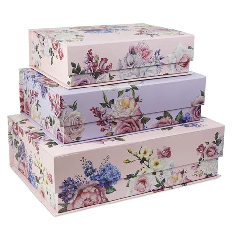 Buy Set Of Nesting Hinged Lid Storage Boxes Floral Rose Print