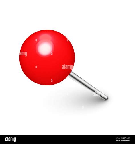 Realistic Red Push Pin Board Tack Isolated On White Background