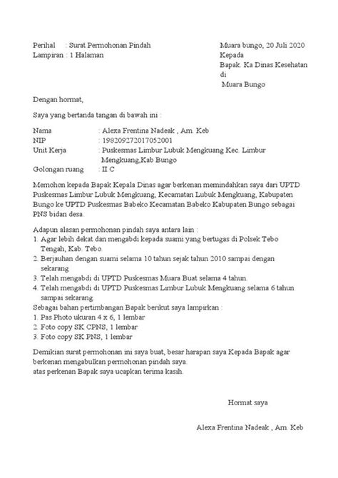 Contoh Format Surat Permohonan Pindah Kerja Letter Saudara Nbkomputer