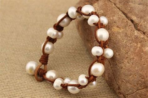 Pearl And Leather Bracelet By Diyartmall On Etsy Bohemian Bracelets