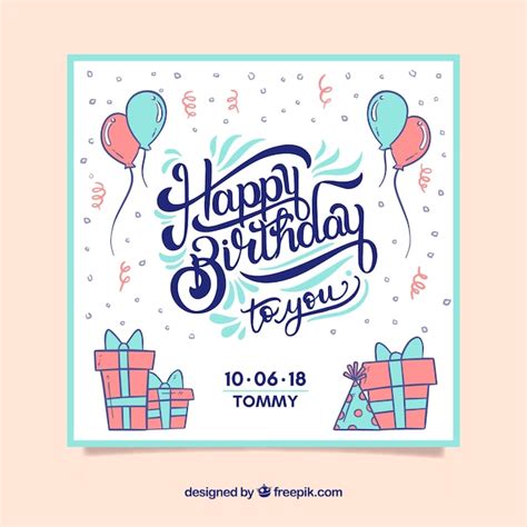 Tarjeta de cumpleaños con regalos en estilo hecho a mano Vector Gratis