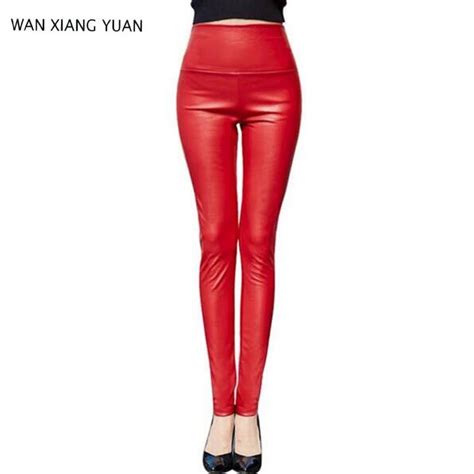 Leggings Winter Women High Waist Pu Leather Legging Slim Faux Pants Female Fashion Warm Leggings