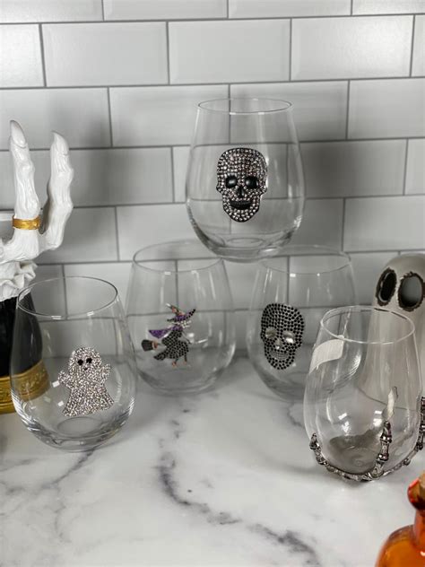 Halloween Wine Glass Skeleton Hand Price For One Glass Only Etsy