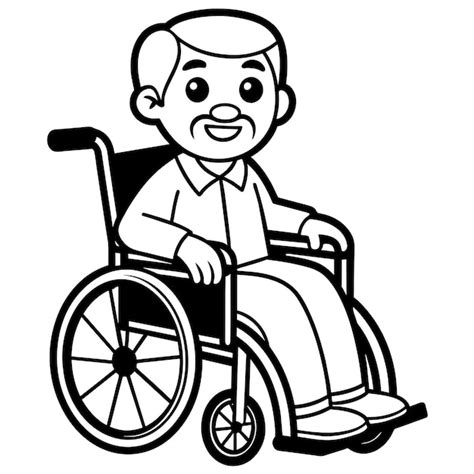 Premium Vector | Old Man in Wheelchair Black and White Cartoon Illustration