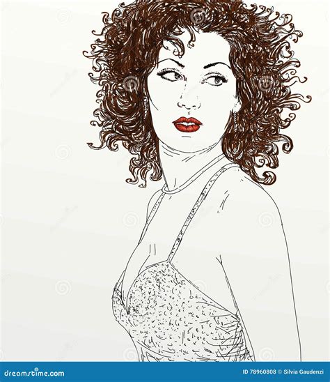 Portrait Of Beautiful Woman Curly Hair Stock Illustration Illustration Of Flowers Face 78960808