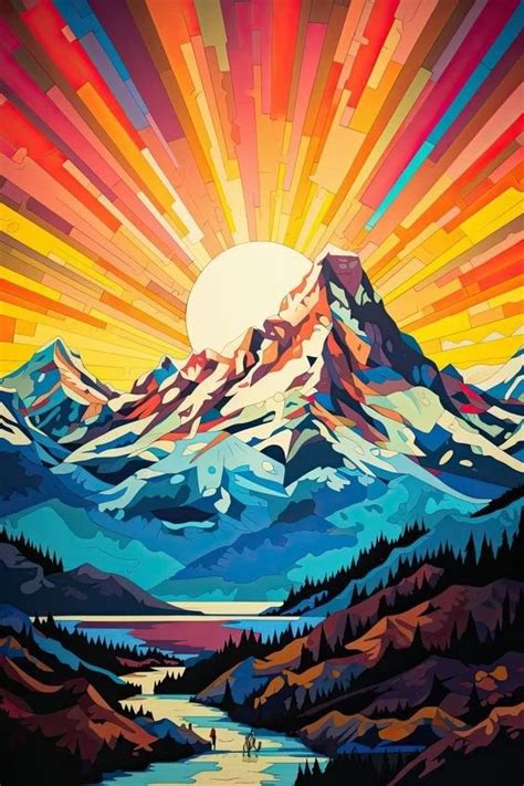 Modern Art Uv Coated Mountain Sunset Canvas Wall Painting Set Of 2