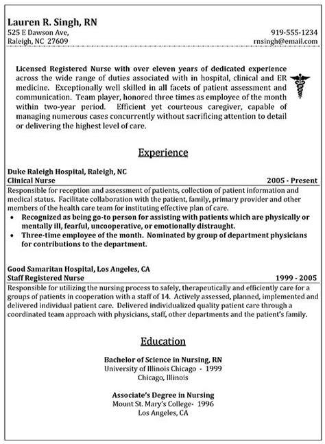 Clinical Nurse RN Resume Example