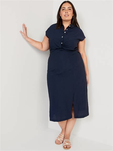 Waist Defined Twist Front Midi Shirt Dress For Women Old Navy