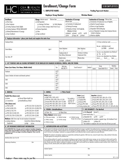 Fillable Online Enrollmentchange Form Employees Fax Email Print