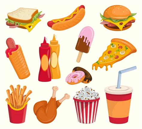 Set Of Colorful Cartoon Fast Food Icons Stock Vector Image By Moonkin