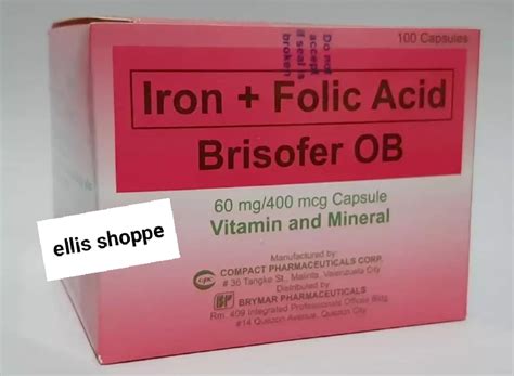 Brisofer Ob Iron 60mg Plus Folic Acid 400mcg Vitamin And Mineral Box Of