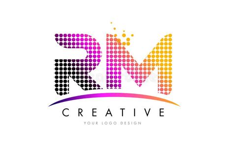 Rm R M Letter Logo Design With Magenta Dots And Swoosh Stock Vector