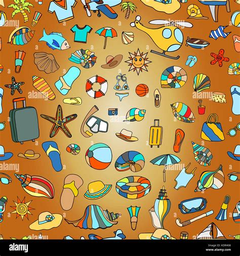 Hand Drawn Summer Time Theme Pattern Beach Theme Background With Summer Elements Vector