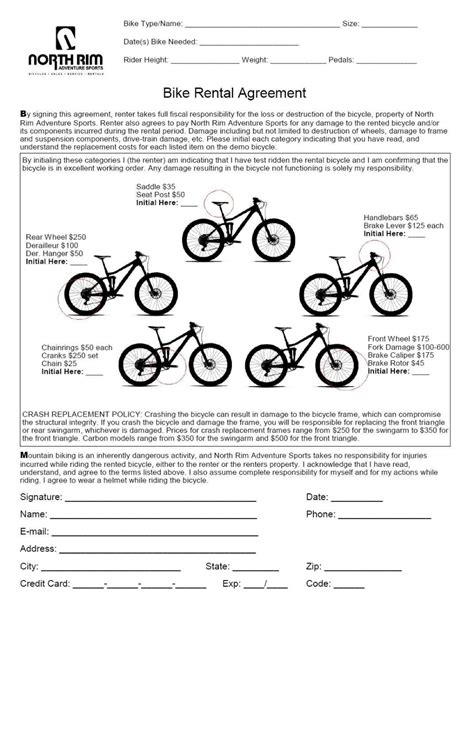 Bicycle Rental Agreement Template Rental Agreement Templates