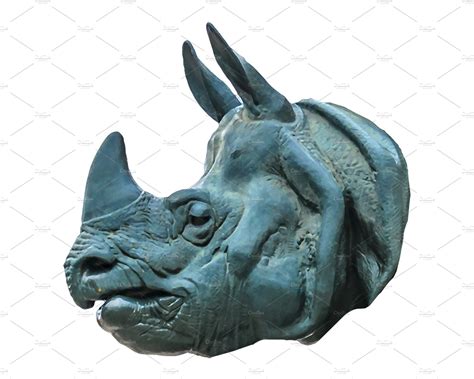 Rhino head sculpture isolated photo | Animal Stock Photos ~ Creative Market