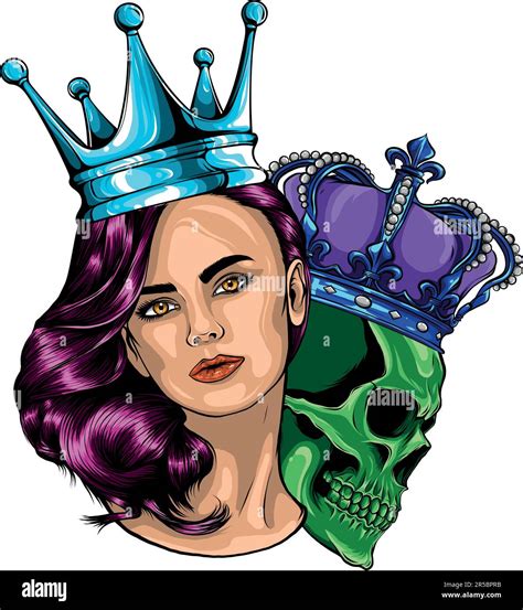 Vector Illustration Of Queen With King Skull Stock Vector Image And Art