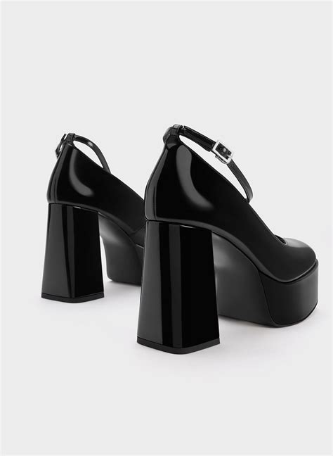 Black Patent Ankle Strap Platform Pumps Charles And Keith Us