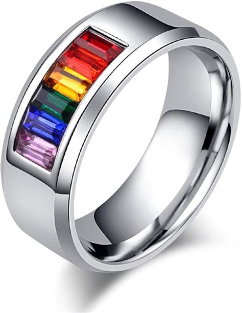 O C Lgbt Pride Ring Gay Lesbian Stainless Steel Band Princess Rainbow