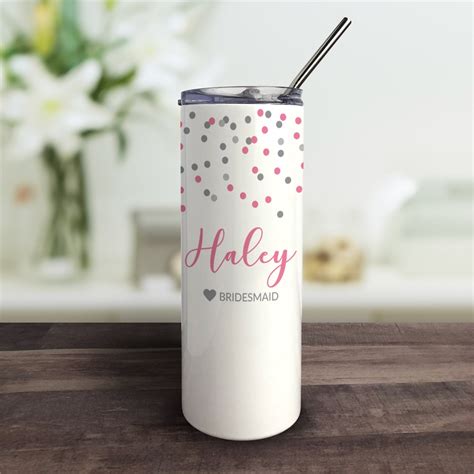 Personalized Bridesmaid Tumbler With Straw And Confetti Design