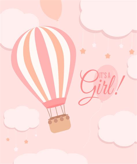 It S A Girl Baby Shower Card With A Hot Air Balloon And Clouds With A