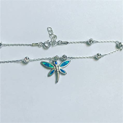 Dragonfly Anklet Sterling Silver Beaded Ankle Bracelet Blue Etsy