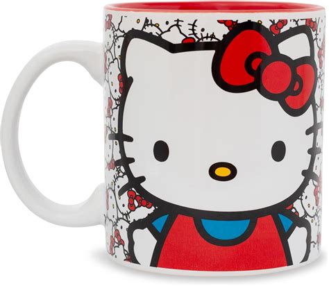 Vandor 18062 Hello Kitty 18 Oz Oval Ceramicl Mug Pink White And Red Ss Vg