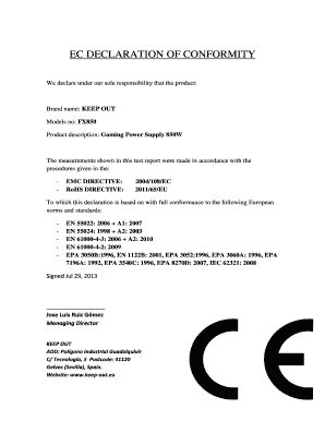 Fillable Online Ec Declaration Of Conformity Keep Out Fax Email Print