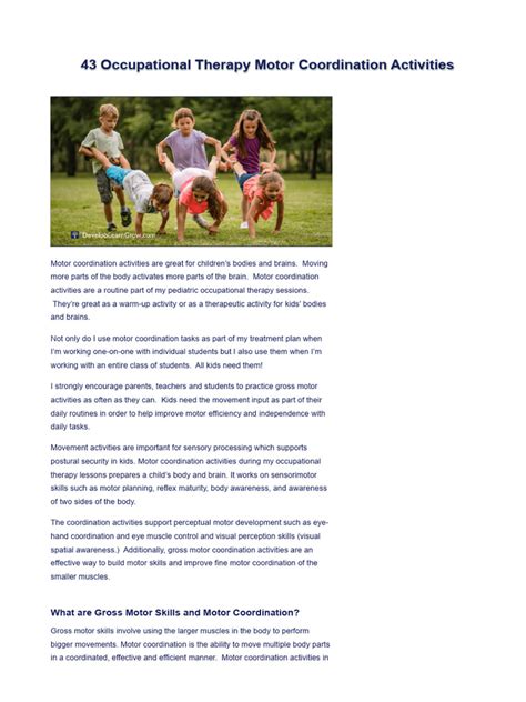 43 Occupational Therapy Motor Coordination Activities - DEVELOP LEARN ...