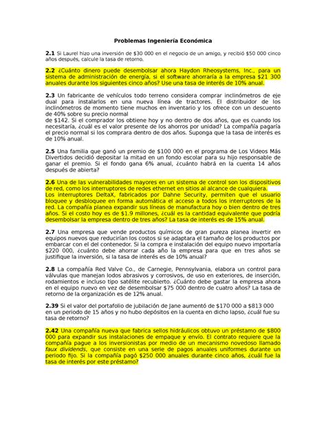 Problemas Ingeniería Económica de la materia de ingenieria economica