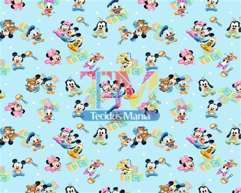 Tecido Gabardine Turma Do Mickey Baby Fundo Azul Elo7