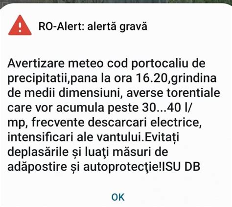 Mesaj RO ALERT după o rupere de nori în Dâmboviţa Averse torenţiale