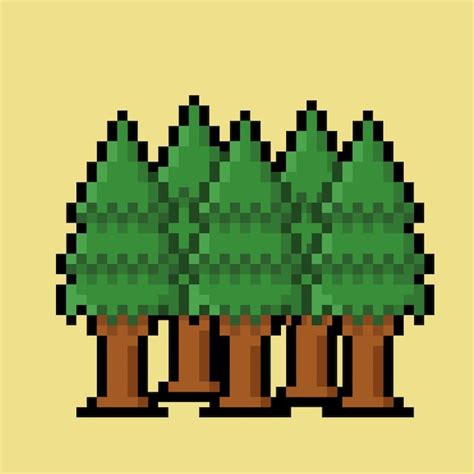 Bosque De Abetos En Estilo Pixel Art Vector Premium