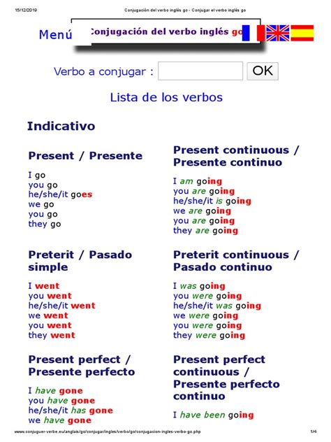 Conjugación Del Verbo Inglés Go Conjugar El Verbo Inglés Go Pdf Pdf