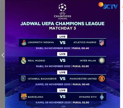 Jadwal LENGKAP Liga Champion Malam Ini 4 Pertandingan Live SCTV Kendalku