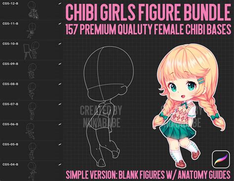 157 Female Chibi Stamps For Procreate Chibi Procreate Poses Etsy