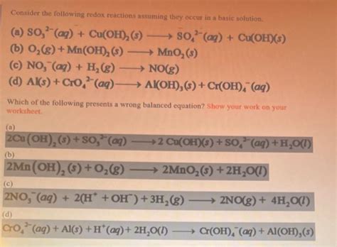 Solved Consider the following redox reactions assuming they | Chegg.com 