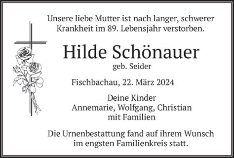 Traueranzeigen von Hilde Schönauer trauer merkur de