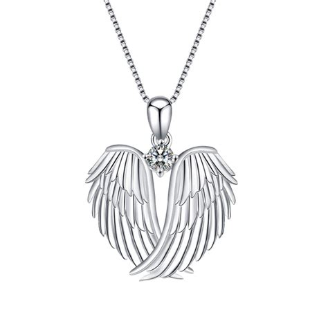 Sdjma Sterling Silver Angel Wings Pendant And Birthstone Necklace