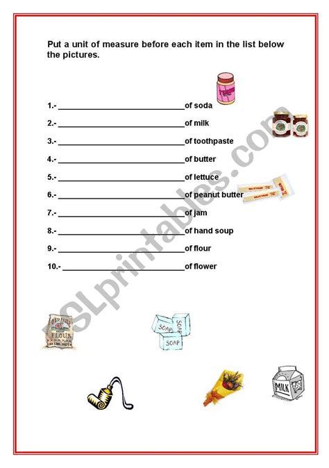 Unit Of Measure Worksheet