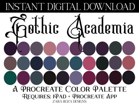 Gothic Academia Procreate Color Palette Graphic By Zararozadesigns · Creative Fabrica Color