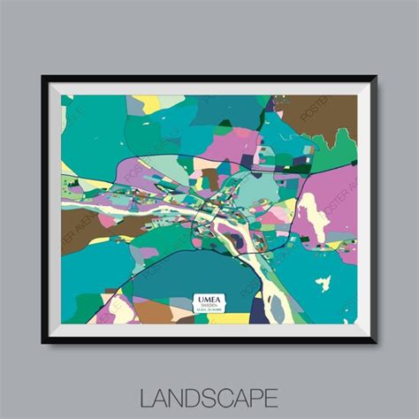 Umeå Sweden Map Print Modern Contemporary Chroma Color Map | Etsy