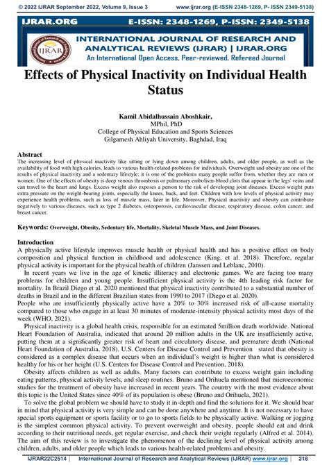 Pdf Effects Of Physical Inactivity On Individual Health Status