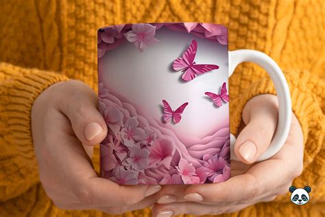 D Pink Butterfly Mug Wrap Sublimation Graphic By Pandastic Creative