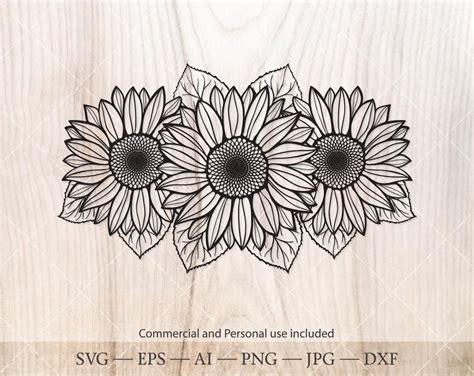 Sunflower Bouquet Svg Sunflower Silhouette Clipart Floral Frame